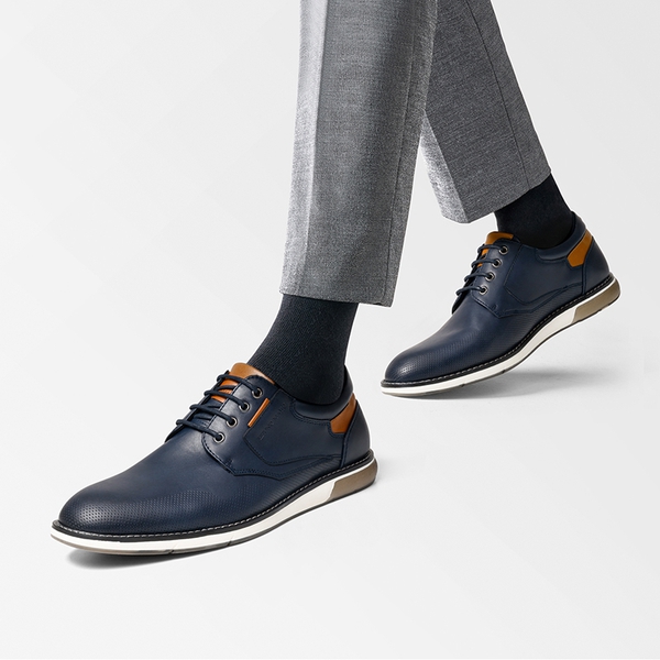 Men's Wide Width PU Leather Oxford Sneakers - BLUE - 6